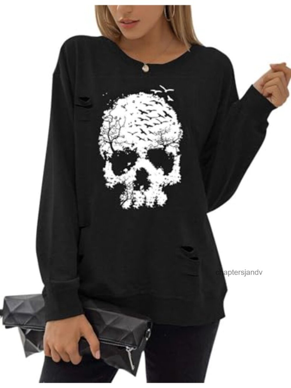 Skull Graphic Sweatshirt Womens Fall Pullover Crewneck Long Sleeve Casual